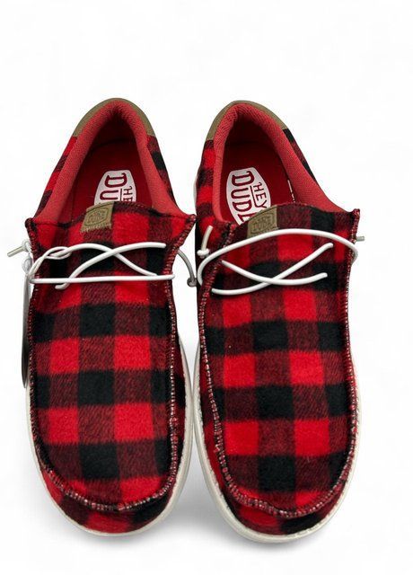 Чоловічі мокасини Hey Dude Wally Buffalo Plaid Red 40657-610 Розмір 45, устілка 30 см Червоний НФ-00000348-8 фото